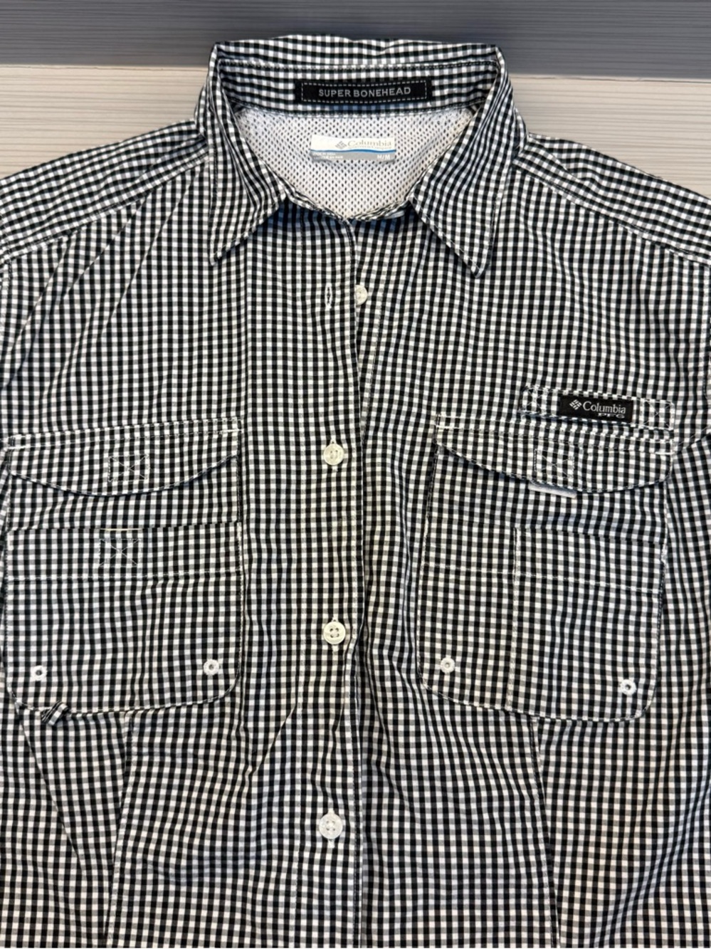 Ladies Columbia Black & White Gingham Super Bonehead Button-Up Fishing Shirt
